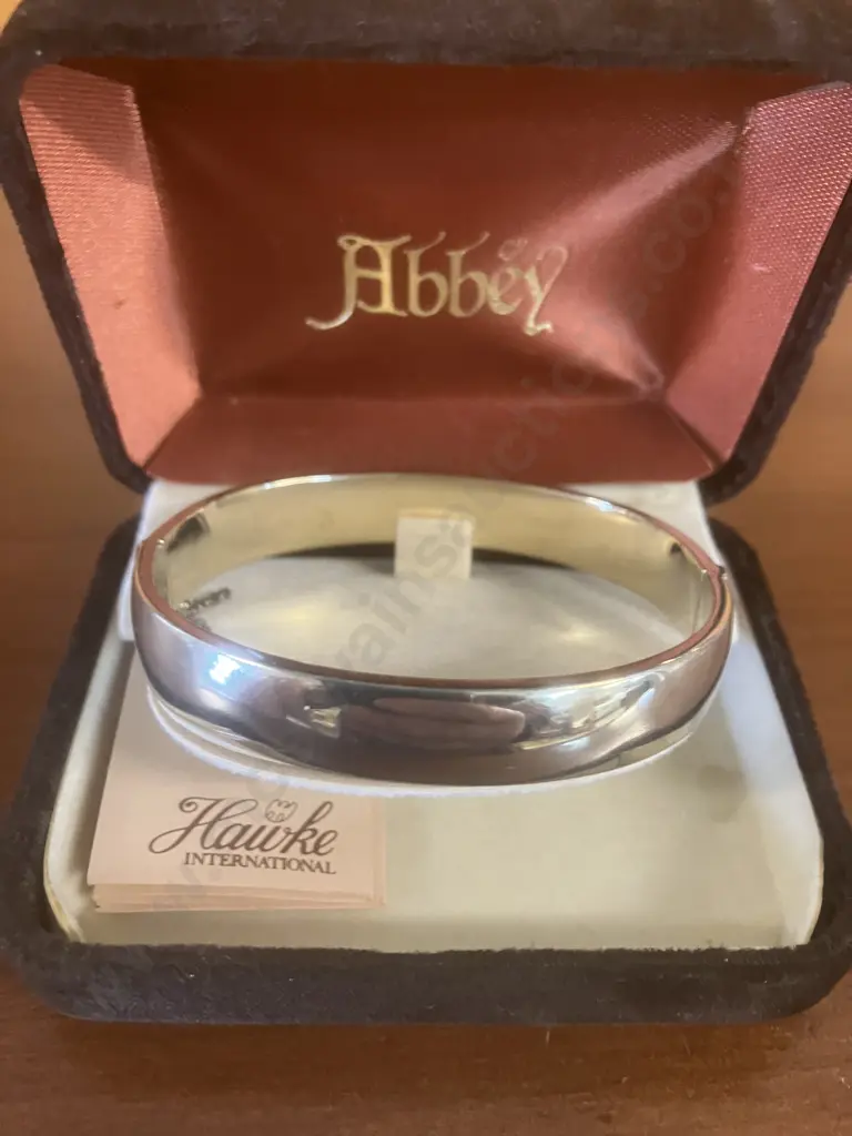 Sterling Silver GP Hinged Engraved Bangle In ABBEY Case With COA Image 1++