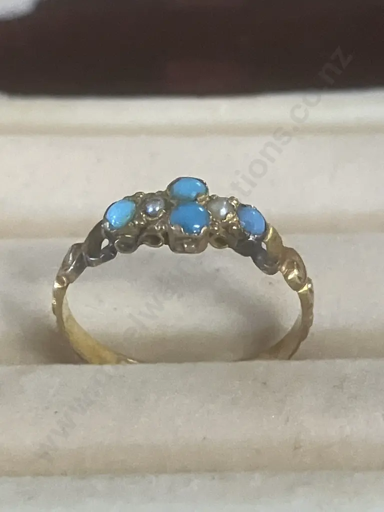 Victorian Antique 15ct Gold & Turquoise Ring - Hallmarked 1878 Birmingham Image 1++