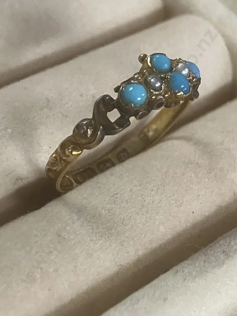 Victorian Antique 15ct Gold & Turquoise Ring - Hallmarked 1878 Birmingham Image 1++