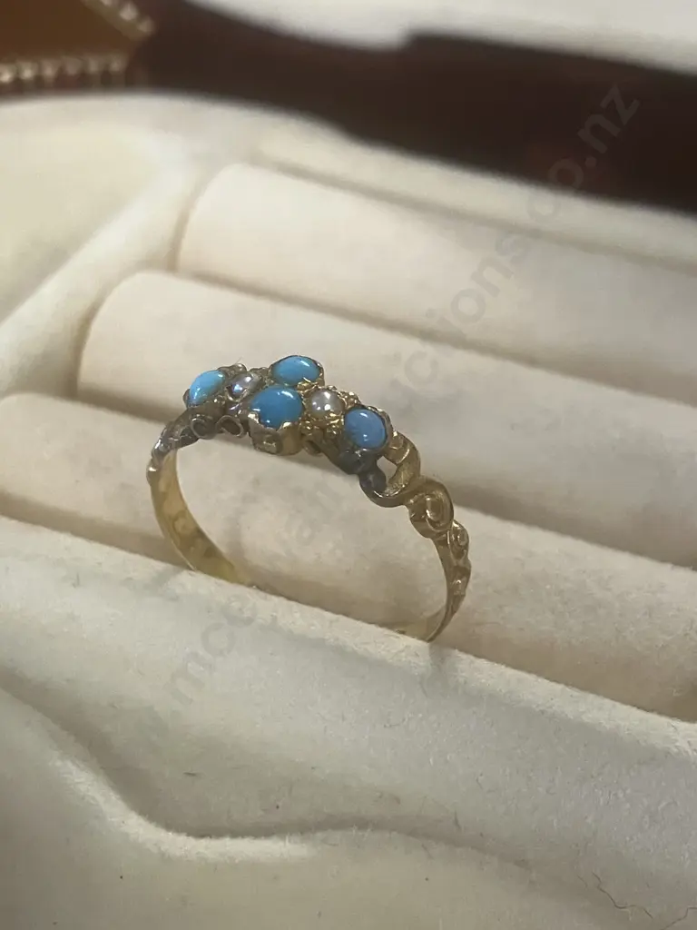 Victorian Antique 15ct Gold & Turquoise Ring - Hallmarked 1878 Birmingham Image 1++