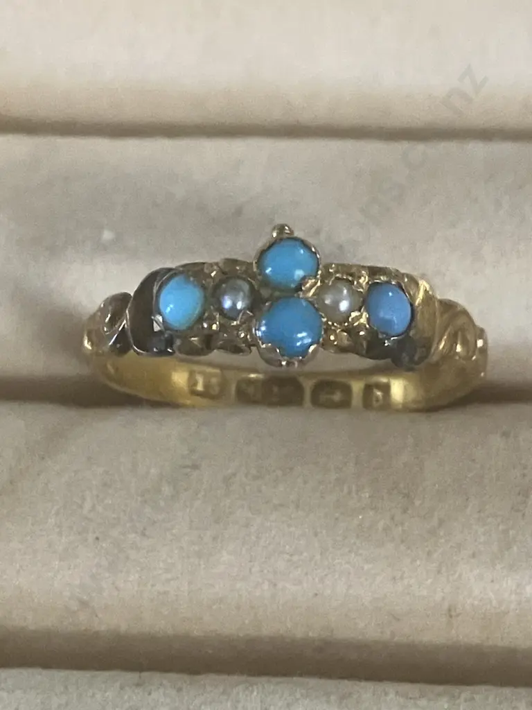 Victorian Antique 15ct Gold & Turquoise Ring - Hallmarked 1878 Birmingham Image 1++