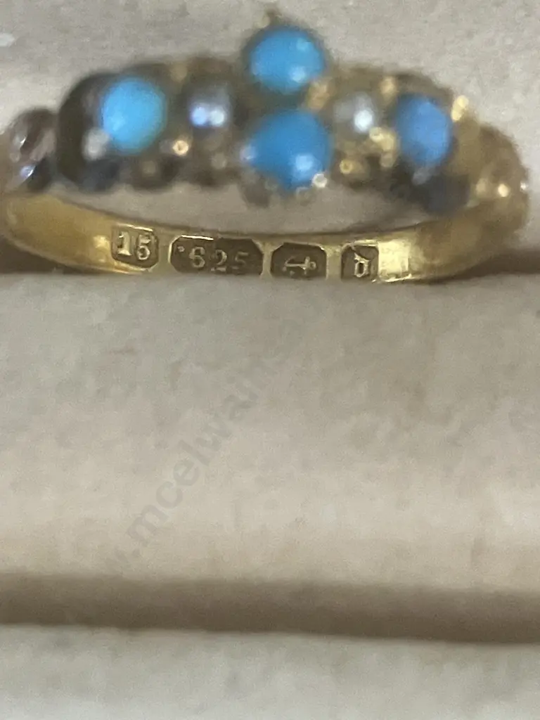 Victorian Antique 15ct Gold & Turquoise Ring - Hallmarked 1878 Birmingham Image 1++
