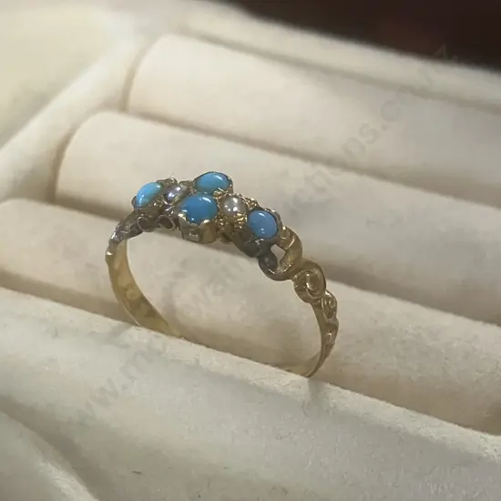 Victorian Antique 15ct Gold & Turquoise Ring - Hallmarked 1878 Birmingham