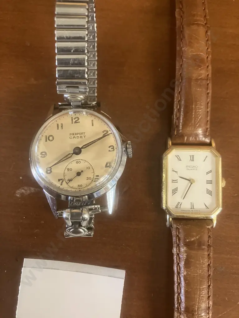 Vintage Watches - 1950s Swiss Pierpont Cadet Manual Wind (Back of Dial in French) & SEIKO 2020-6500 Tank Quartz Women’s Image 1++
