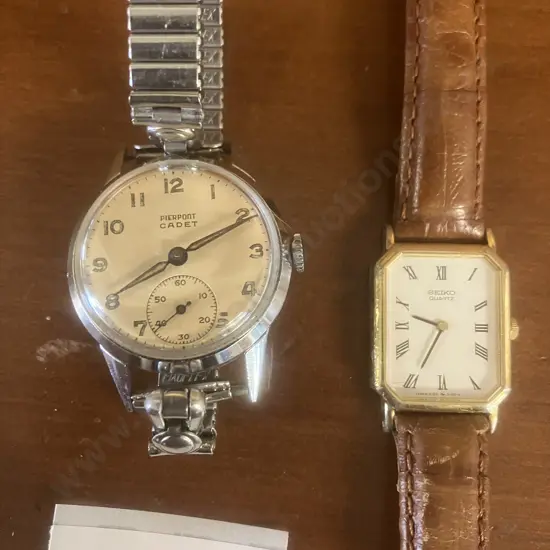 Vintage Watches - 1950s Swiss Pierpont Cadet Manual Wind (Back of Dial in French) & SEIKO 2020-6500 Tank Quartz Women’s