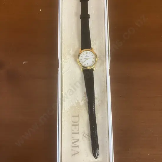 Vintage Delma Swiss Quartz Womens Watch Sapphire Crystal, Date, Leather Strap. 667.153.1, With Original Box Etc - 2003