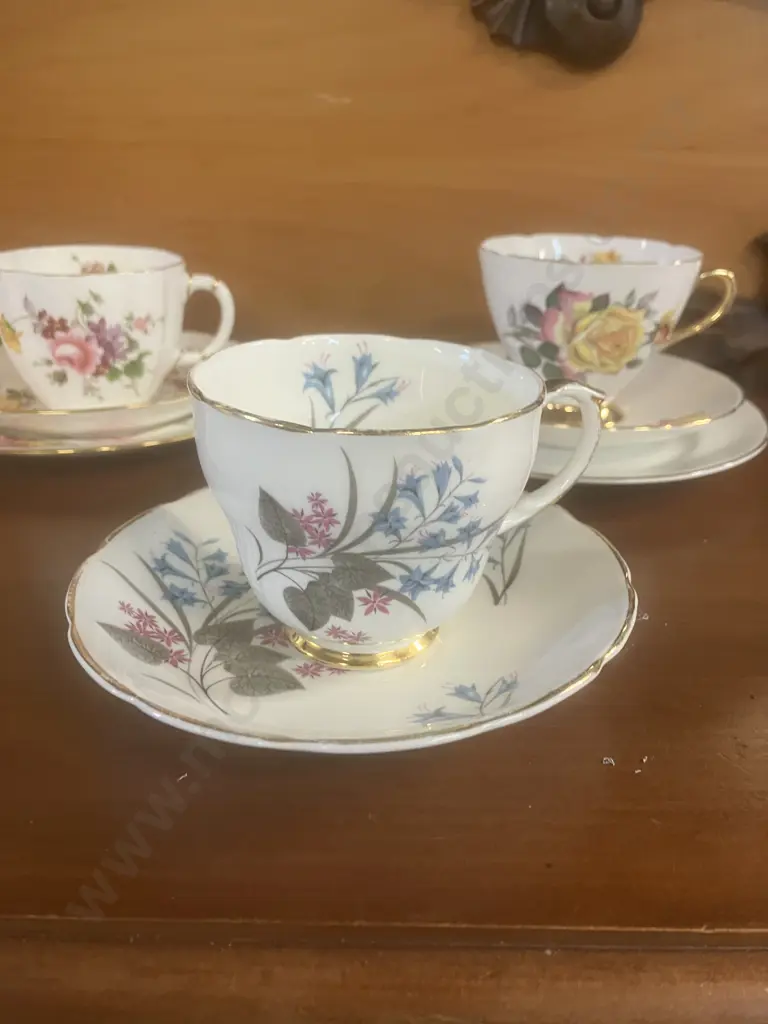 Lot of 6 x English Fine Bone China Trios Including Stanley Ferns & Flowers & Derby Posies With a Teacup & Saucer Image 1++