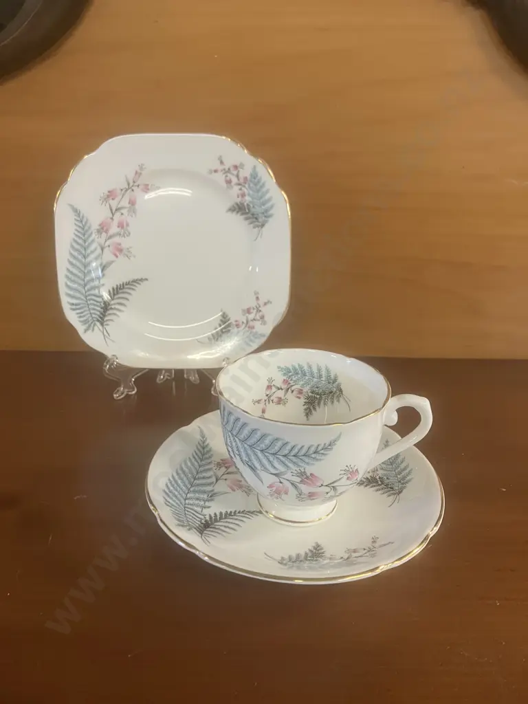 Lot of 6 x English Fine Bone China Trios Including Stanley Ferns & Flowers & Derby Posies With a Teacup & Saucer Image 1++