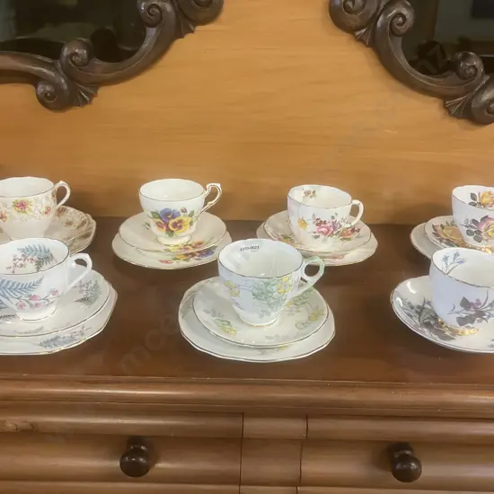 Lot of 6 x English Fine Bone China Trios Including Stanley Ferns & Flowers & Derby Posies With a Teacup & Saucer