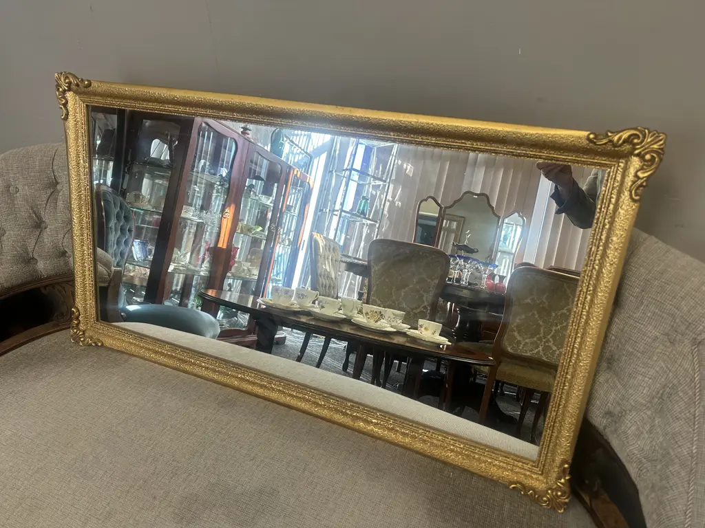 Vintage Gilt Framed Ornate Rectangular Mirror Image 1++