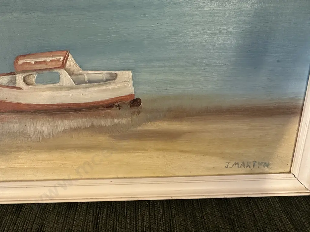 Original Signed Painting By J Martyn Whangamata Harbour 48x84.5cm. Image 1++