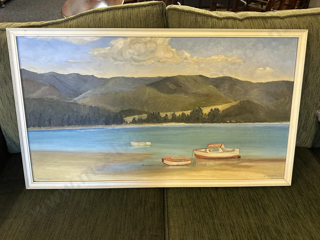 Original Signed Painting By J Martyn Whangamata Harbour 48x84.5cm. Image 1++
