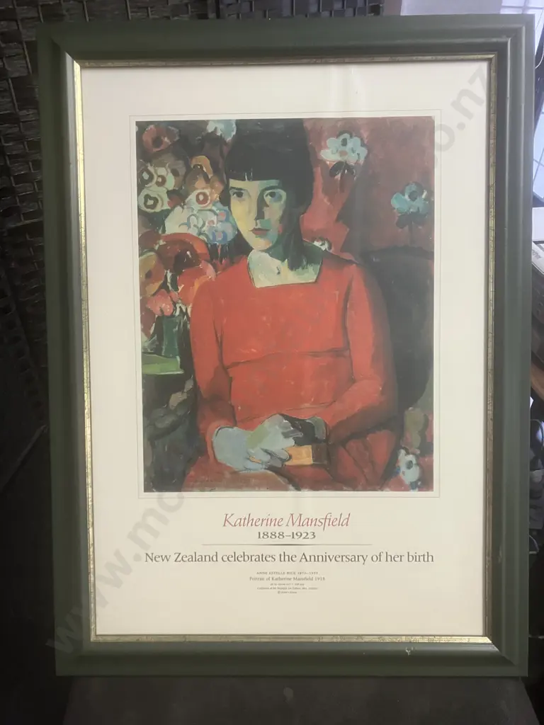 Katherine Mansfield (1888-1923) 1988 Framed Poster of Anne Estelle Rices' 1918 Portrait. 67 x 49cm Image 1++