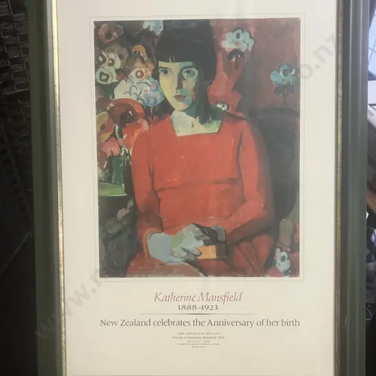 Katherine Mansfield (1888-1923) 1988 Framed Poster of Anne Estelle Rices' 1918 Portrait. 67 x 49cm