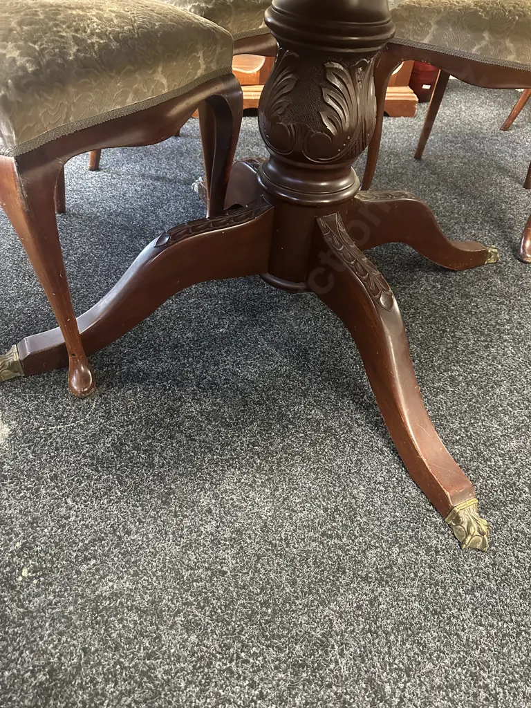 Vintage Mahogany Seven Piece Dining Suite Rope Edge Single Pedestal Ornate Detail Brass Claw Feet Image 1++