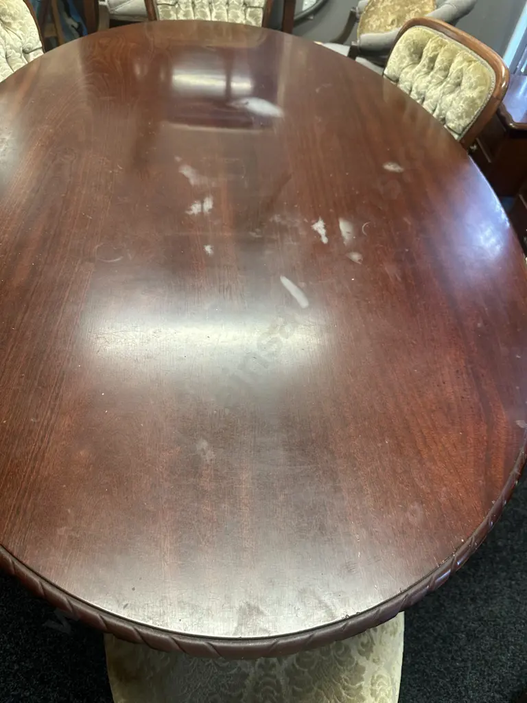 Vintage Mahogany Seven Piece Dining Suite Rope Edge Single Pedestal Ornate Detail Brass Claw Feet Image 1++