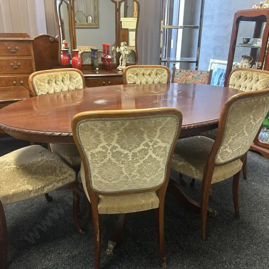 Vintage Mahogany Seven Piece Dining Suite Rope Edge Single Pedestal Ornate Detail Brass Claw Feet