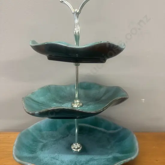 Vintage Blue Mountain Pottery Canada Three Tier Plate Stand Small Chip