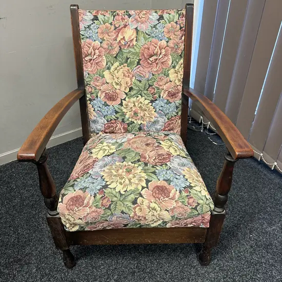 Antique Mahogany Chair Tapestry Floral Upholstered