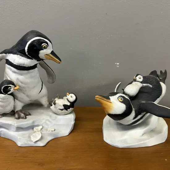 Vintage Franklin Mint 'Wow' & 'Whee' 1987 Porcelain Penguin Figurines By Michelle Emblem 1990