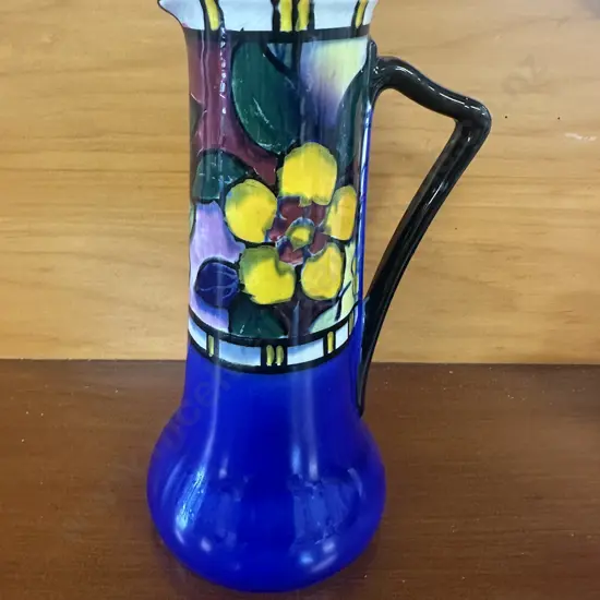 Vintage Art Deco Phenix Ware Pitcher Hand Painted Floral & Leaf Pattern