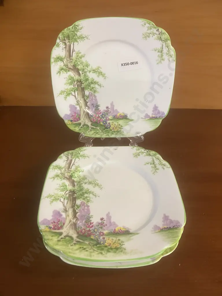 c1927 - 1935 Royal Albert Greenwood Tree Bone China Bread & Butter Plates x 4 - Made in England Image 1++