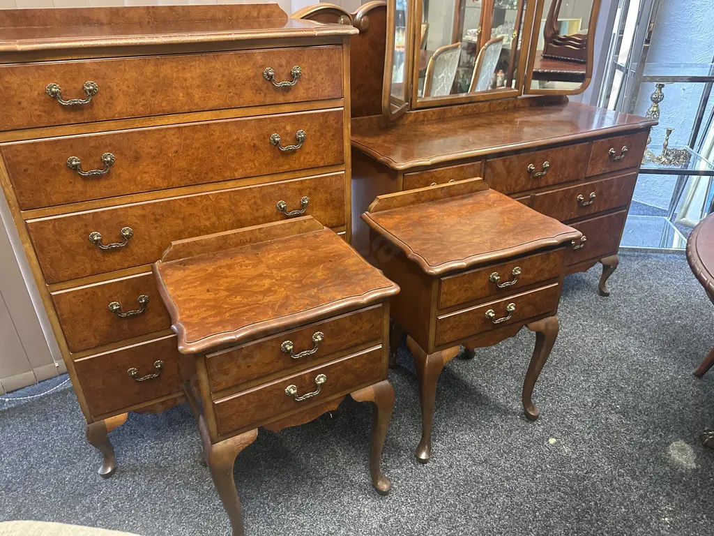 Five Piece Bedroom Suite Walnut Detail Consisting Of Dressing Table, Head Board, Tall Boy & Pair Of Bedsides Image 1++
