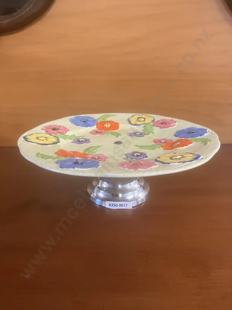 Art Deco c1935 Coronet Ware Parrot & Company Cake Stand on Metal Base - Burslem England Image 1++
