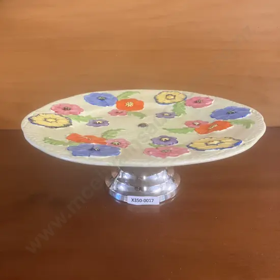 Art Deco c1935 Coronet Ware Parrot & Company Cake Stand on Metal Base - Burslem England