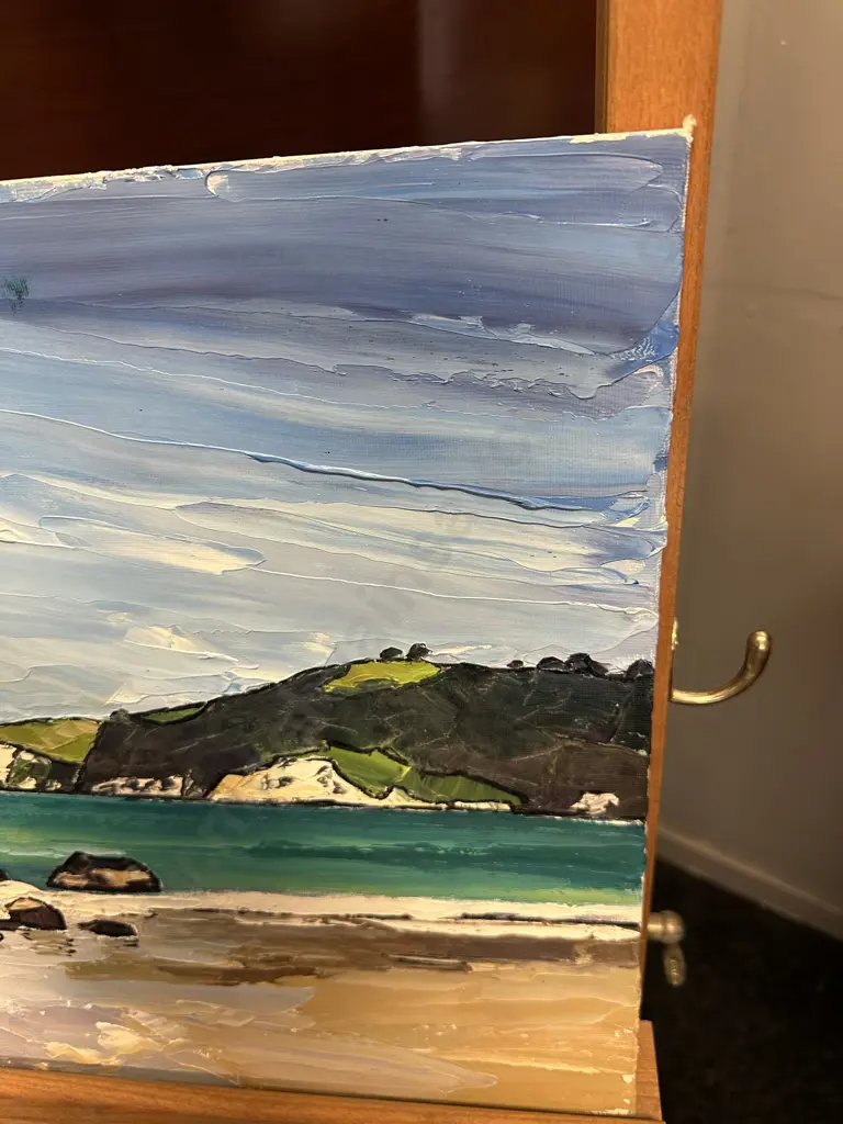 Signed Artwork By TW Bryon Painting On Canvas Whangamata Coastal Landscape 36x46cm. Image 1++