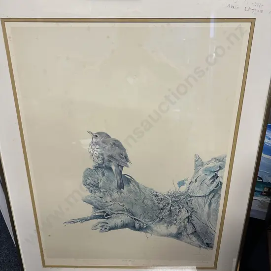 Raymond Ching Limited Edition Signed Print 'Winter Thrush' 86x68cm.