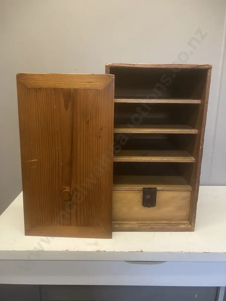 Antique Pine Desktop File Cabinet, Lift Out Door, Single Drawer With Lock (No Key). H52 W30 D36cm Image 1++