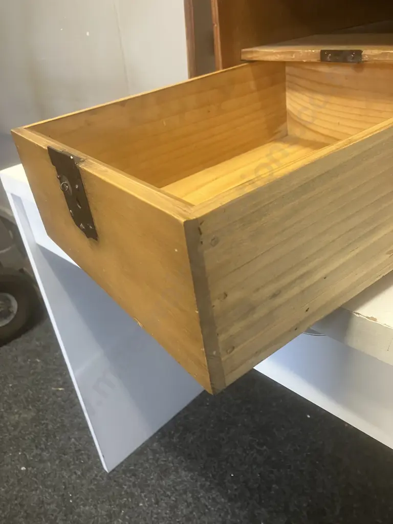 Antique Pine Desktop File Cabinet, Lift Out Door, Single Drawer With Lock (No Key). H52 W30 D36cm Image 1++