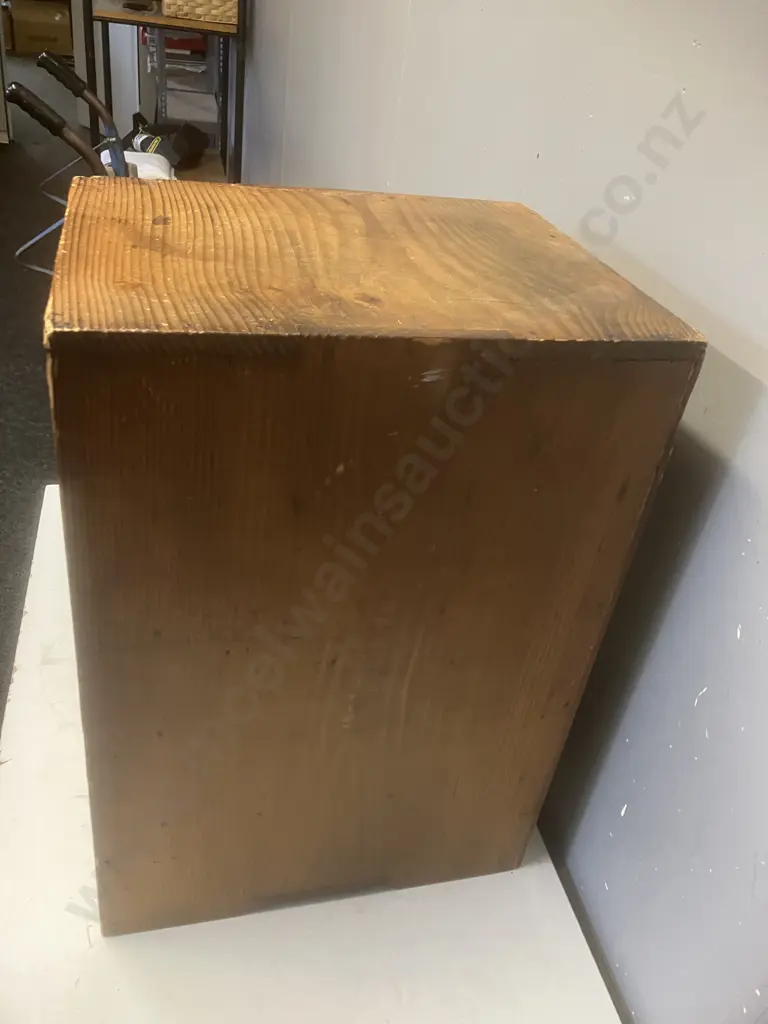 Antique Pine Desktop File Cabinet, Lift Out Door, Single Drawer With Lock (No Key). H52 W30 D36cm Image 1++