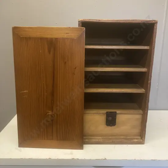 Antique Pine Desktop File Cabinet, Lift Out Door, Single Drawer With Lock (No Key). H52 W30 D36cm