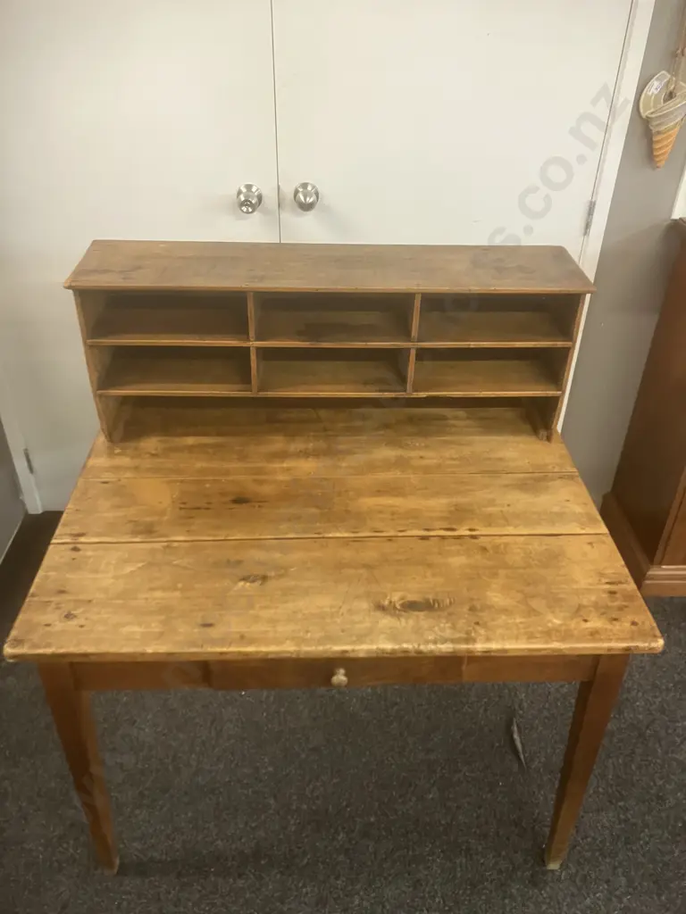 Antique Oak Writing Desk, Single Drawer With Divided Shelf Unit. H108 W100 D79cm Image 1++