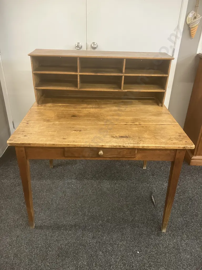 Antique Oak Writing Desk, Single Drawer With Divided Shelf Unit. H108 W100 D79cm Image 1++