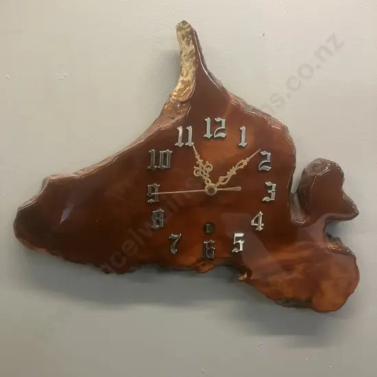 New Zealand Swamp Kauri Clock - Natural Wood Creations. 36 x 43.5cm