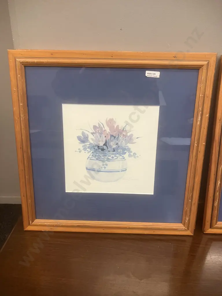 Rosalind Oesterle Floral Watercolor Art Prints x 4, Framed & Matted. 45 x 45cm Image 1++
