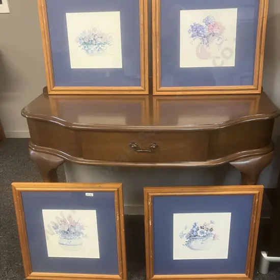 Rosalind Oesterle Floral Watercolor Art Prints x 4, Framed & Matted. 45 x 45cm