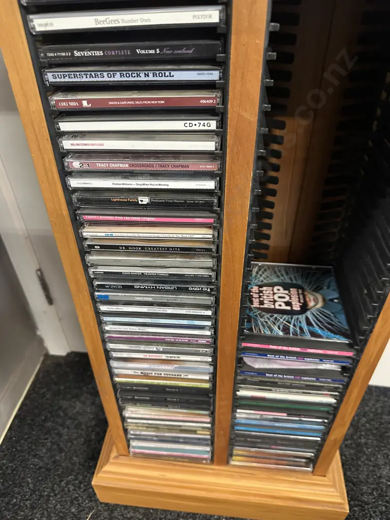 Rimu CD Storage Rack Two Bay With Assorted Cds H80 W40 D22cm Image 1++