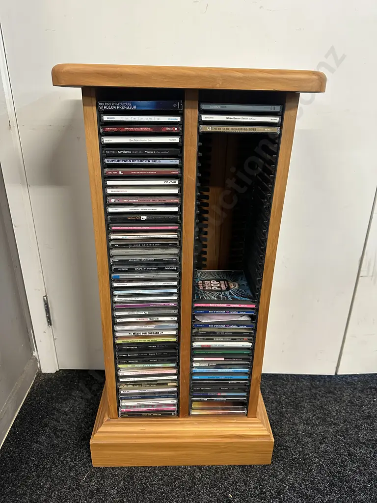 Rimu CD Storage Rack Two Bay With Assorted Cds H80 W40 D22cm Image 1++