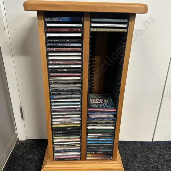 Rimu CD Storage Rack Two Bay With Assorted Cds H80 W40 D22cm