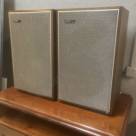 Pair of Vintage Goodman SL-Three 3-Way Stereo Speakers in Mahogany Cabinetry c1970s England