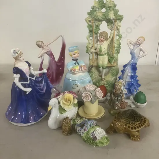 Box Lot China Including Porcelain Figures, Wade Etc