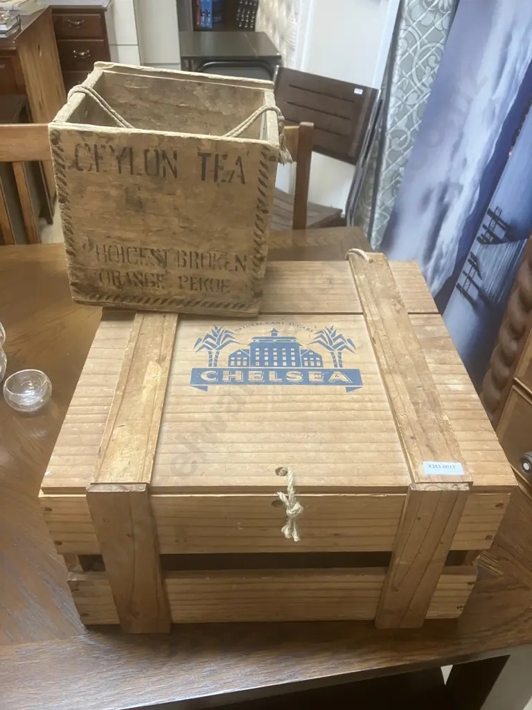 Vintage Chelsea Sugar Wooden Crate & Wooden Ceylon Tea Box Image 1++