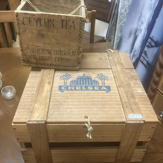 Vintage Chelsea Sugar Wooden Crate & Wooden Ceylon Tea Box