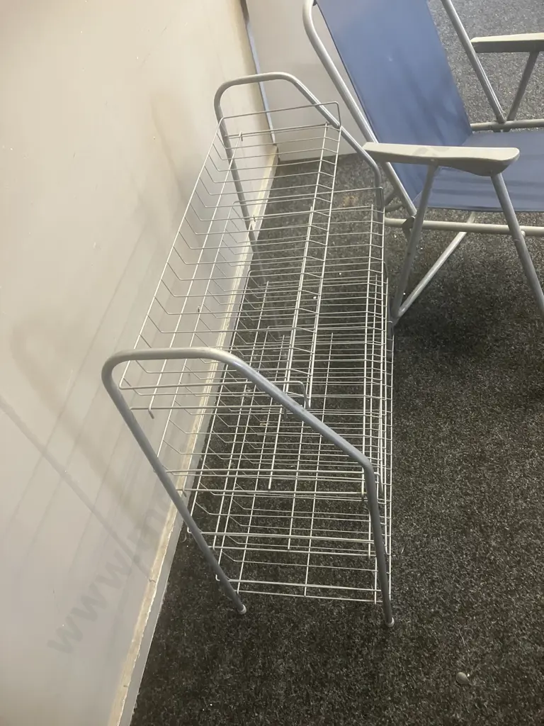 Grey Metal Shelf & Folding Chair Image 1++