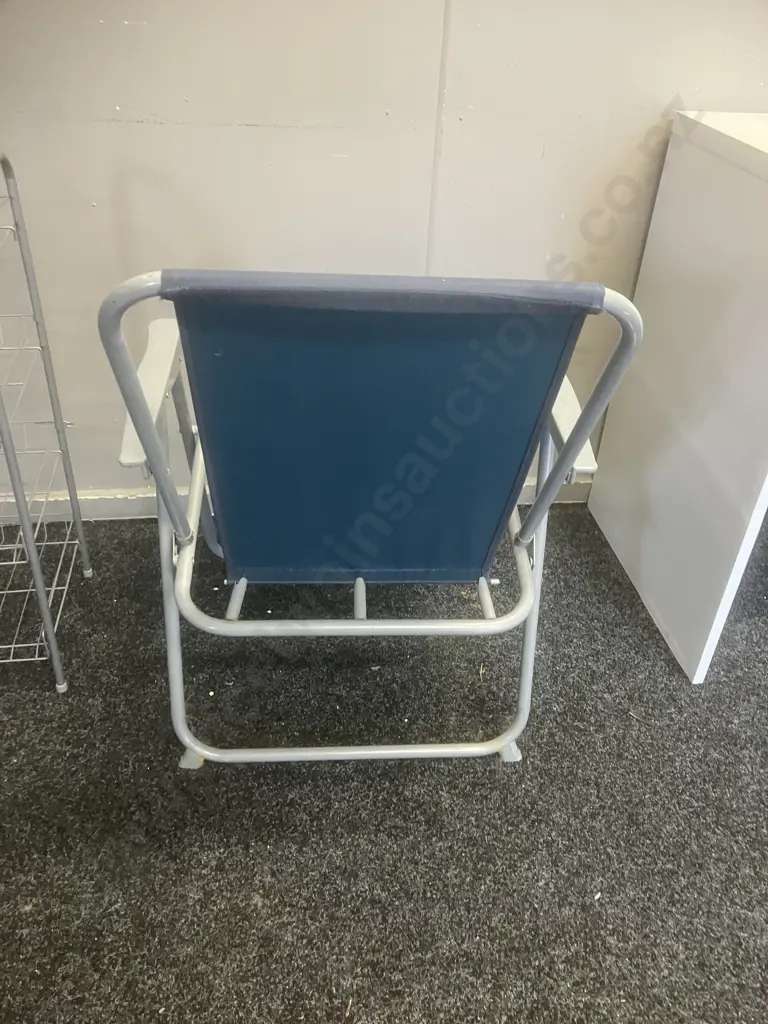 Grey Metal Shelf & Folding Chair Image 1++