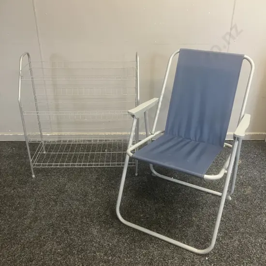 Grey Metal Shelf & Folding Chair